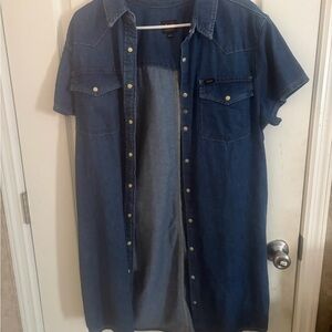 Lee Women's Blue Short-Sleeve Denim Button-Down Dress